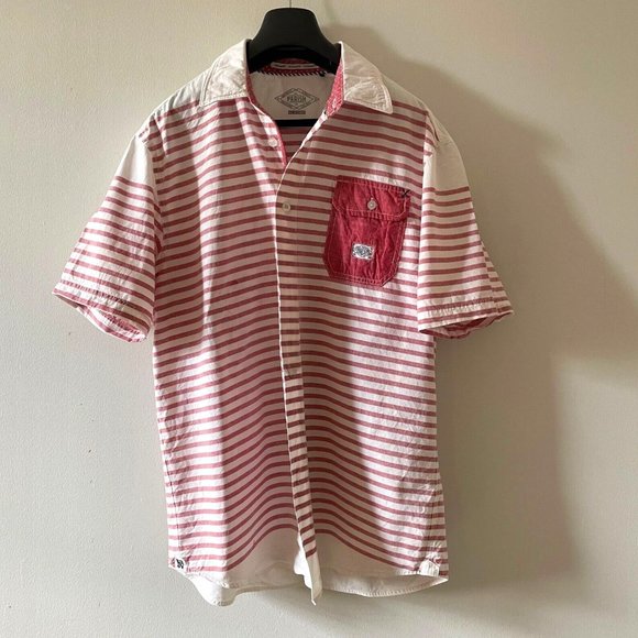 3/$15 Parish Men's 2XL Button Shirt Short Sleeve Striped Casual Hand Crafted 2XL - Picture 1 of 12